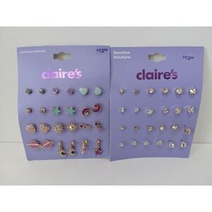 HUGE LOT 24 Pairs Claire's Sensitive Solutions Earrings Studs Hearts Variety NEW